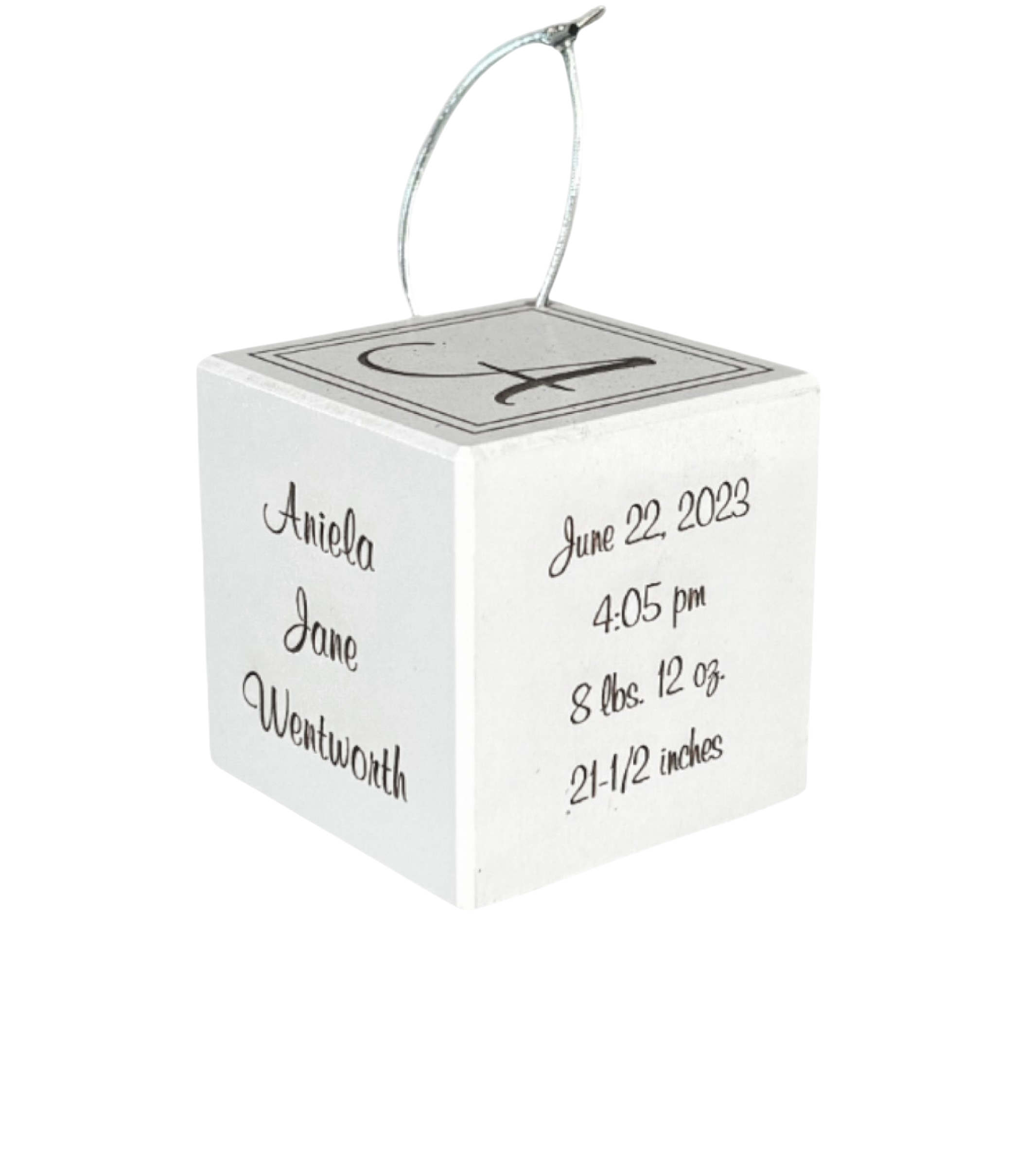 Baby Block Ornament- Script Font 